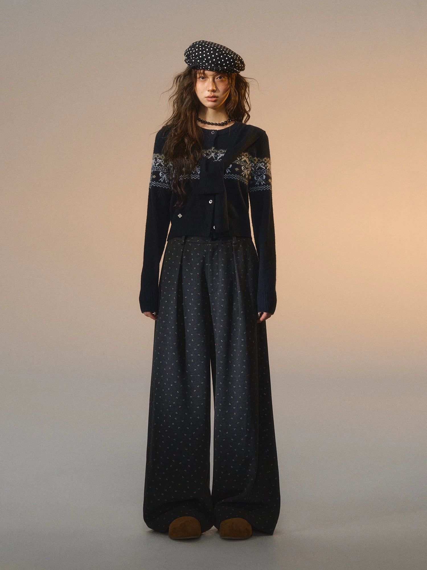 Printed Bow Wool-Blend Tailored Pants - CHINASQUAD