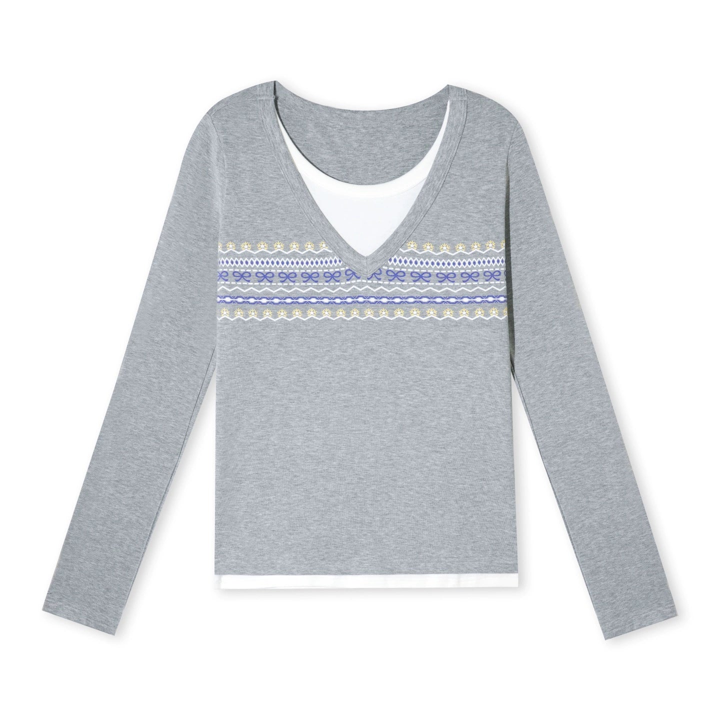 Contrast-Layered Long-Sleeve Tee