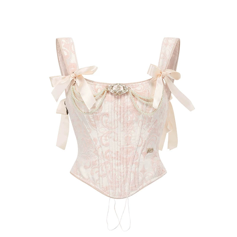 Jacquard Corset Top & Satin Ruffle Skirt Set