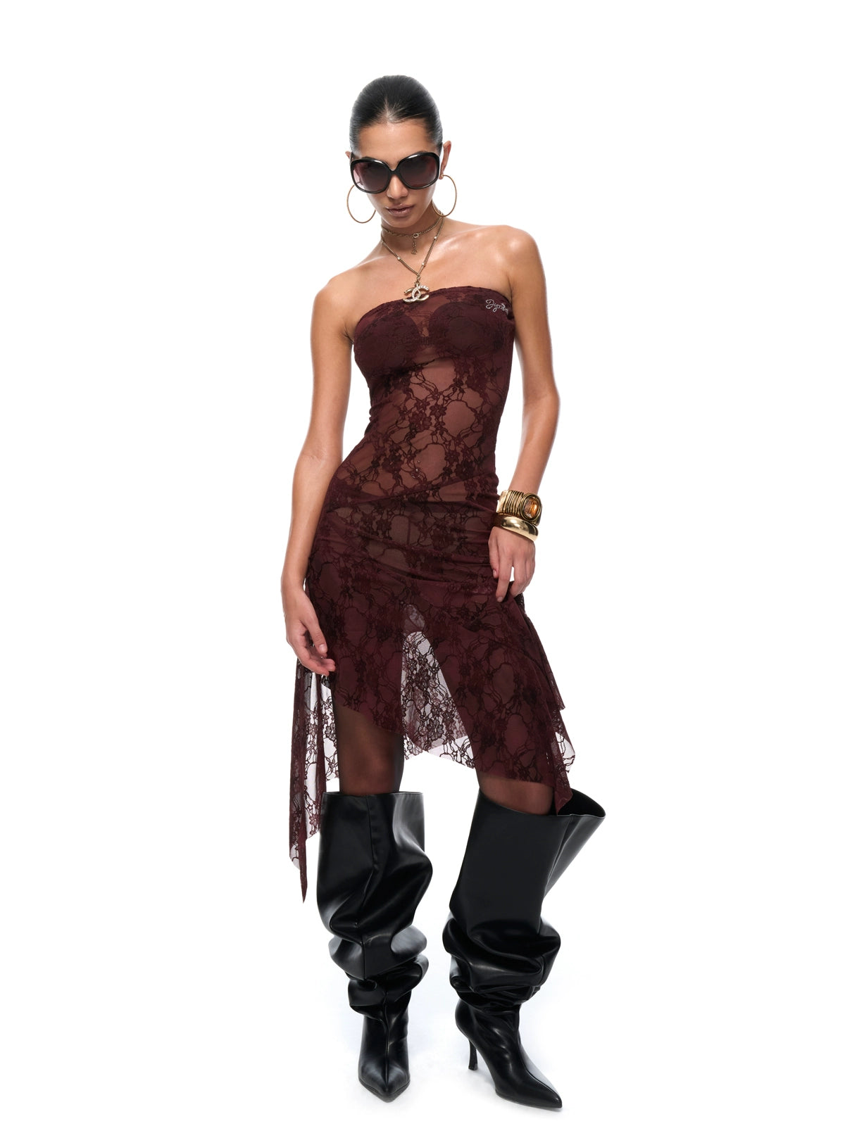 Red Semi-Sheer Floral Velvet Dress