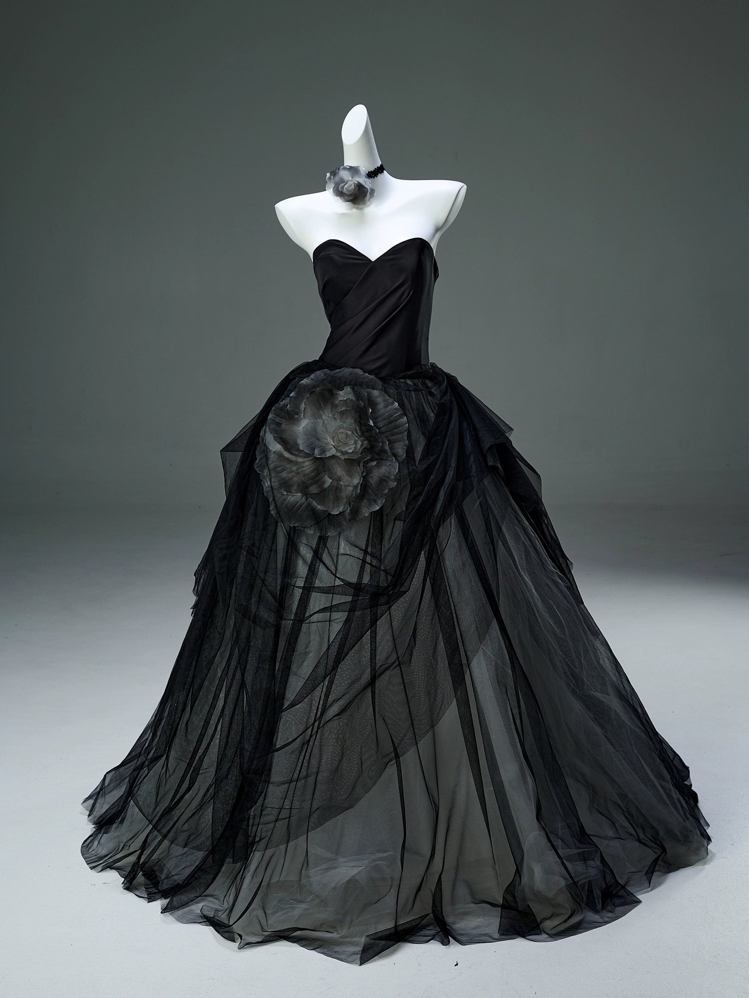 Elegant Deep Grey Couture Gown