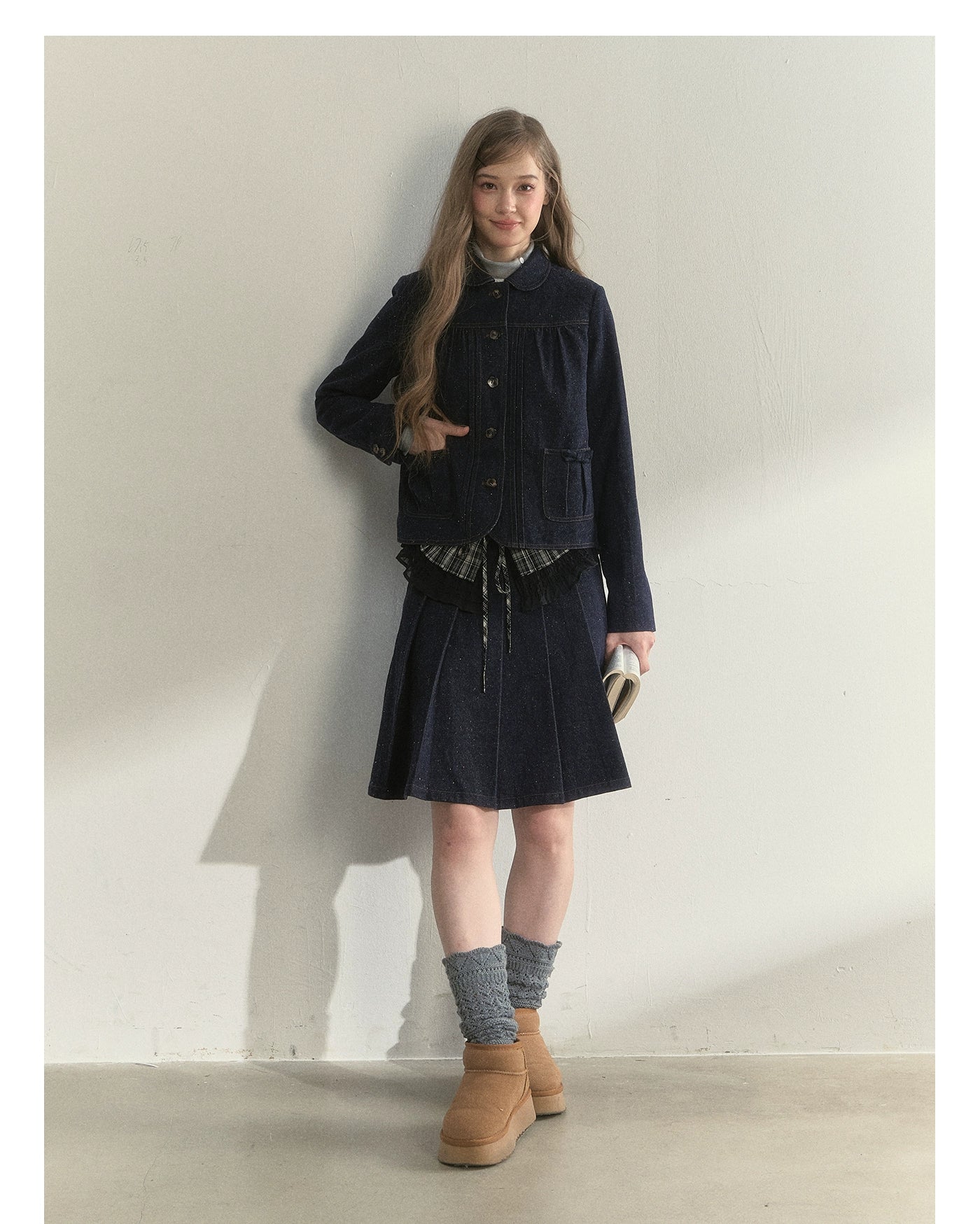 Polka-Dot Denim Quilted Jacket & Skirt Set