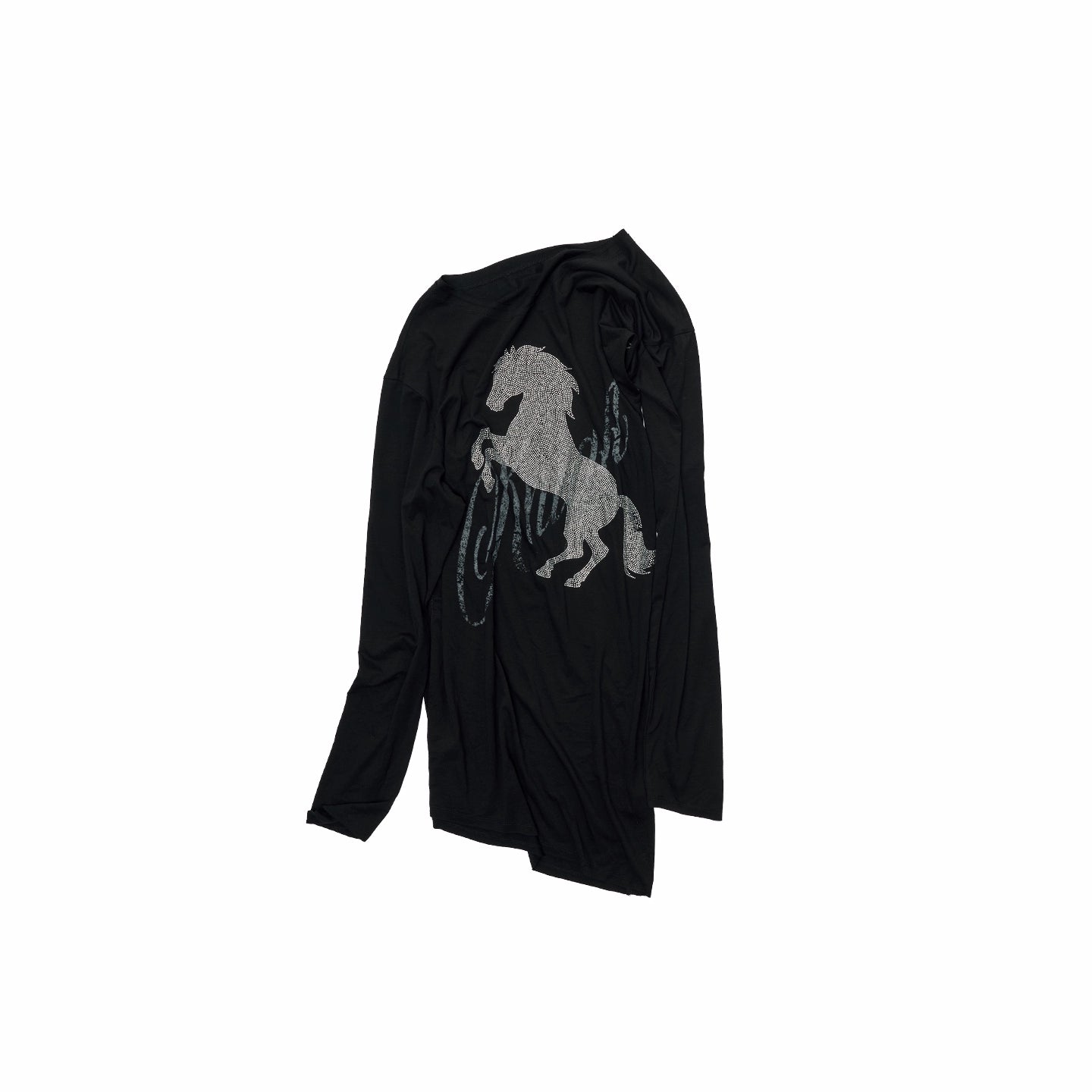 Asymmetric Draped Crystal-Embellished Long Sleeve T-Shirts - CHINASQUAD