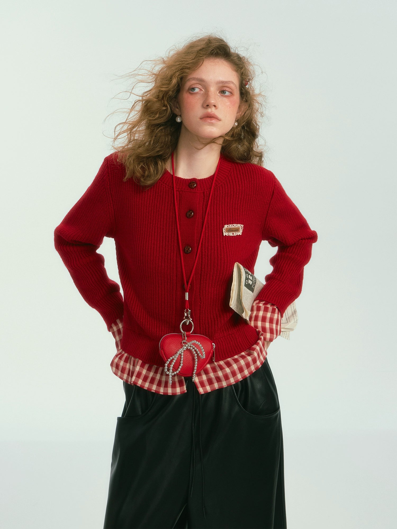 (Final Sale) Plaid Trim Cardigan Sweater - CHINASQUAD