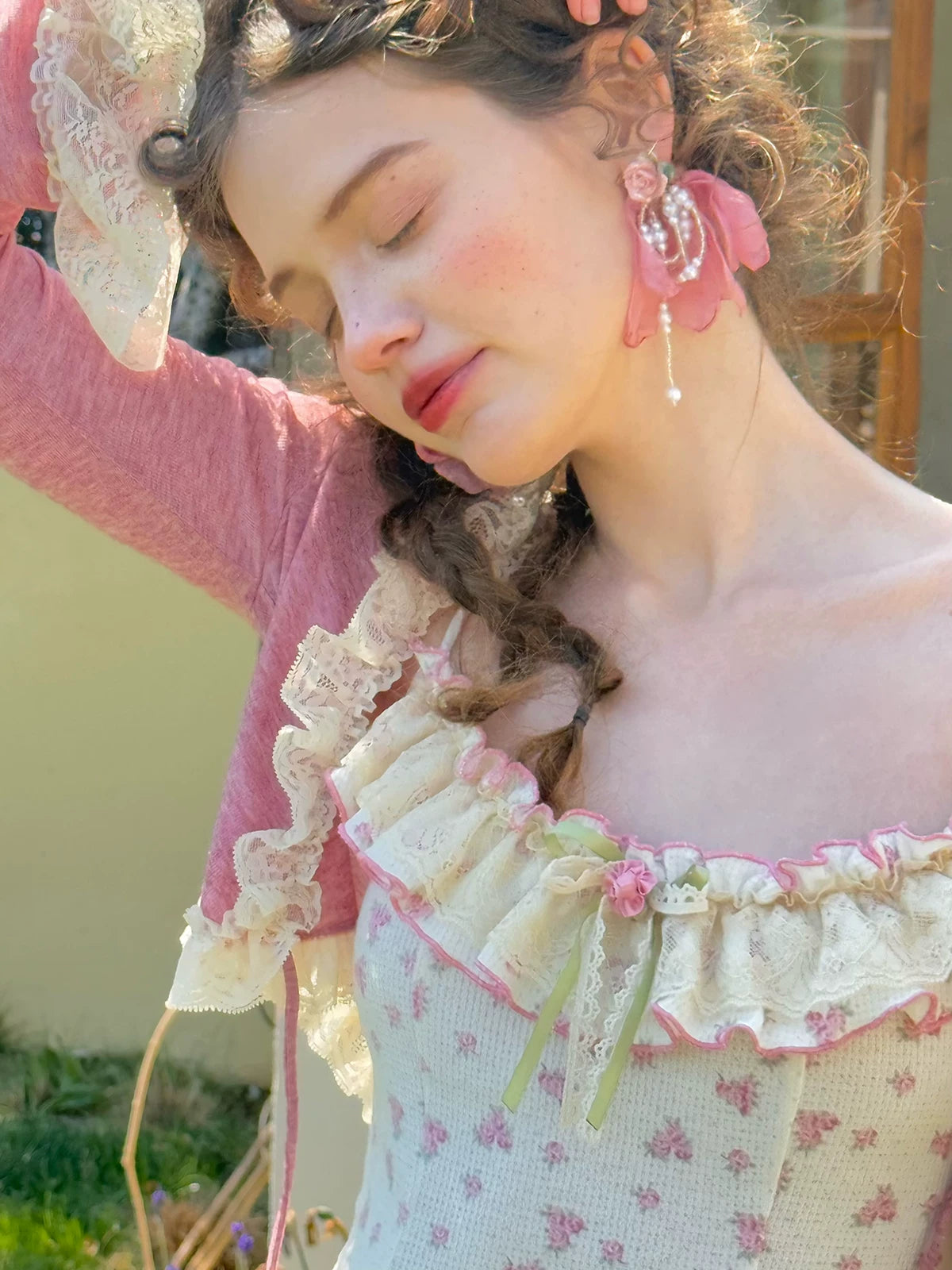 Rose Petite Florist Knit Dress & Cardigan Set