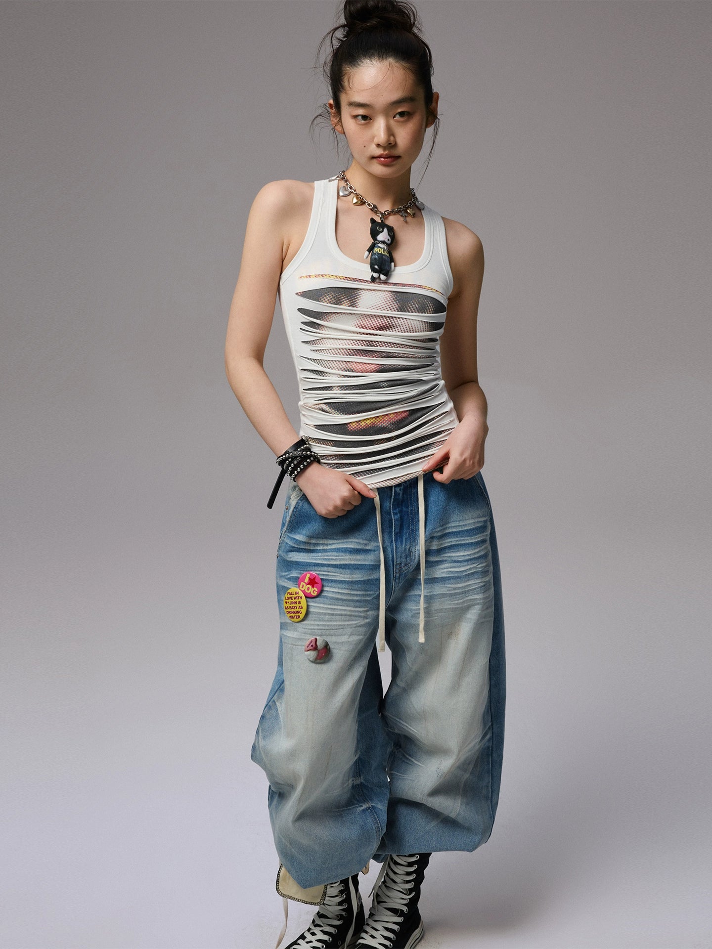 Irregular Hole-Ripped Double-Layer Halter Neck Tank Top - CHINASQUAD