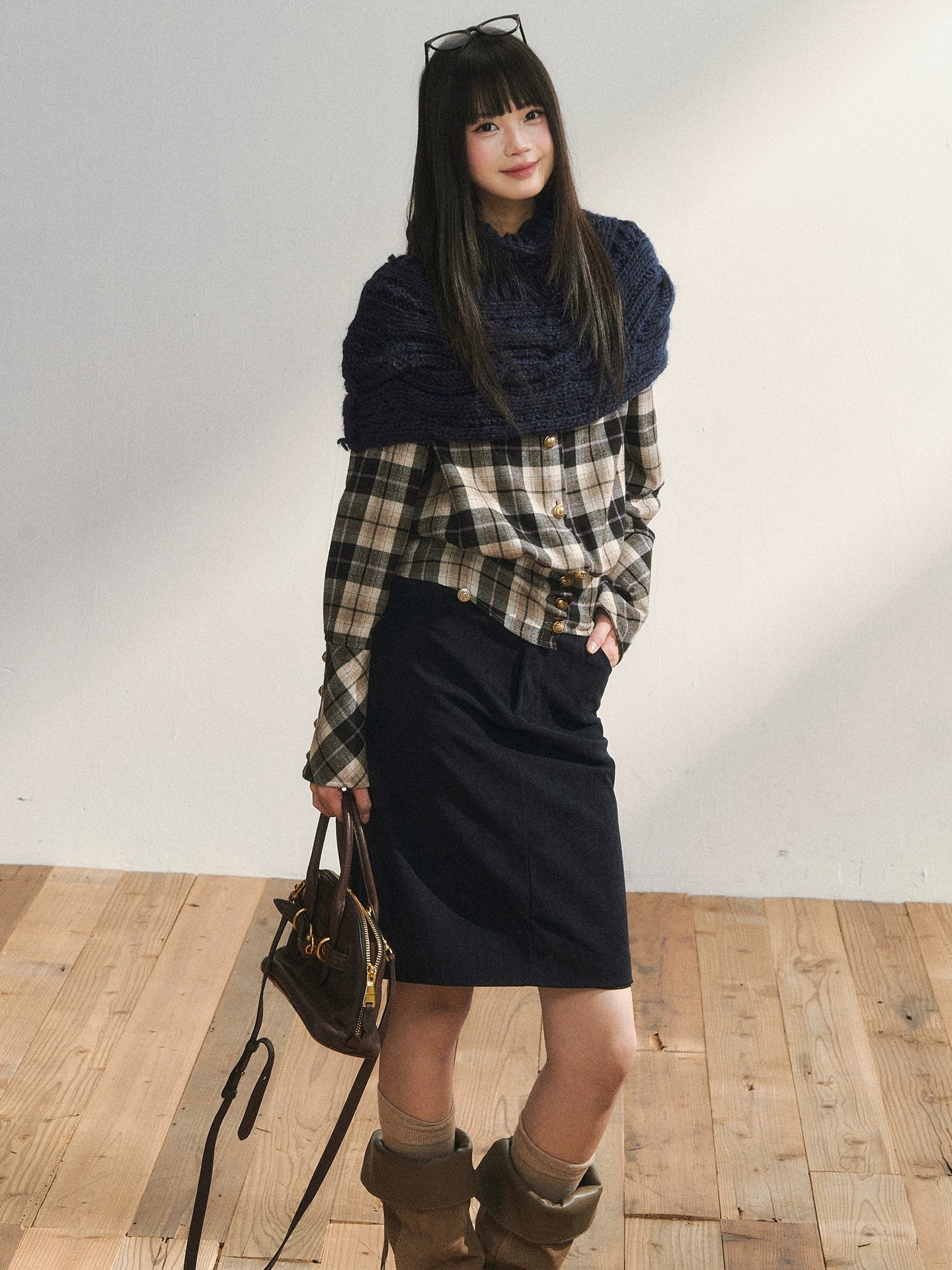 Two-Tone Knitted Fuzzy Pullover Shawl