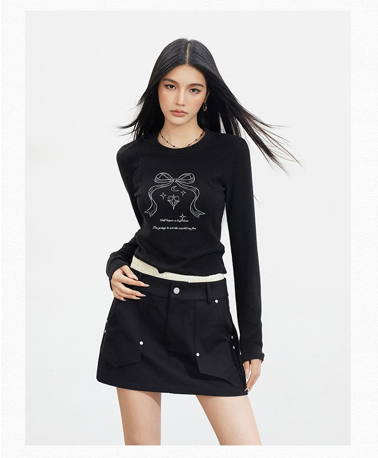 MacyMccoy Bow Graphic Long-Sleeve T-shirt - CHINASQUAD