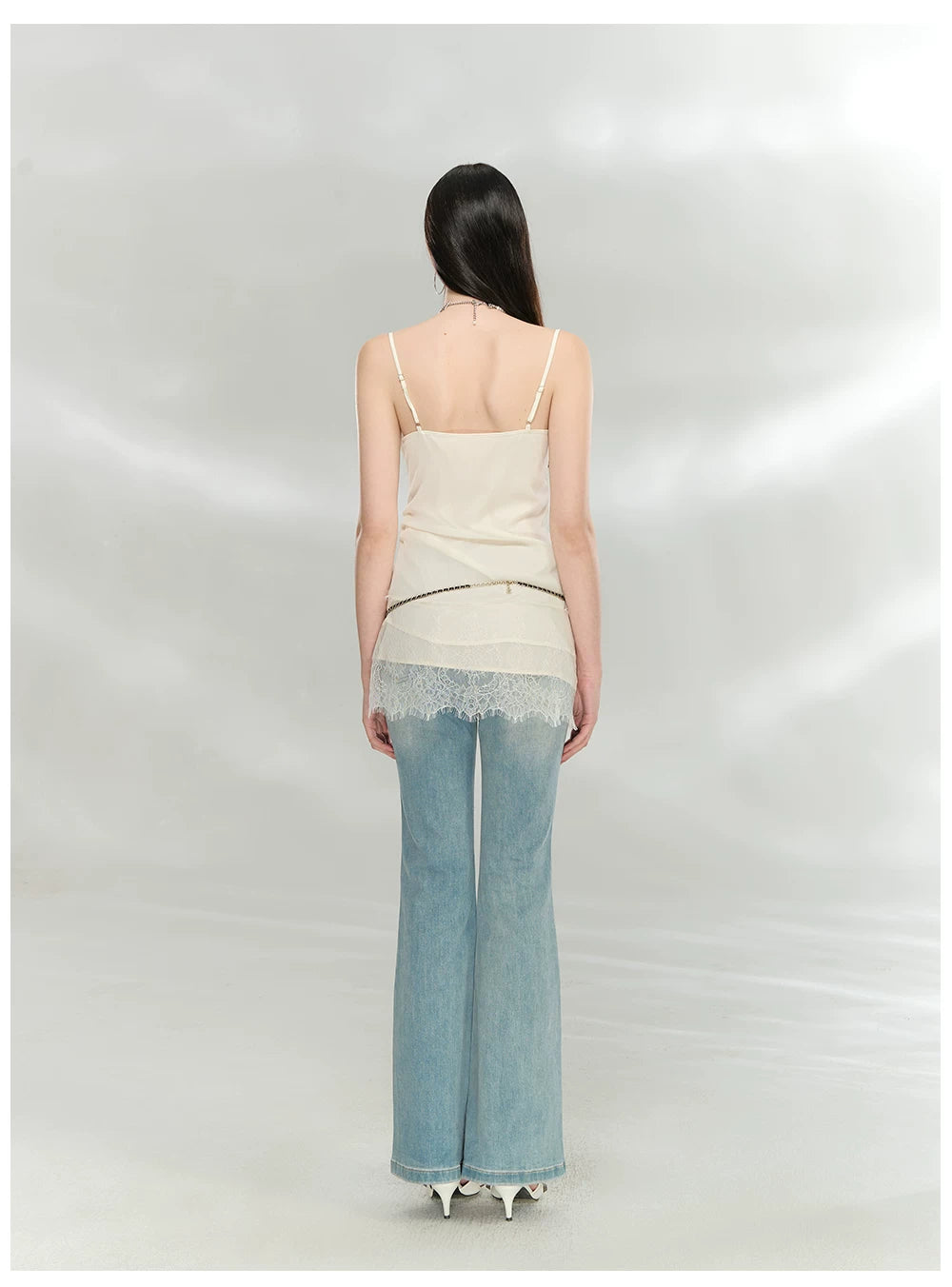 Lace-Trim V-Neck Chiffon Camisole