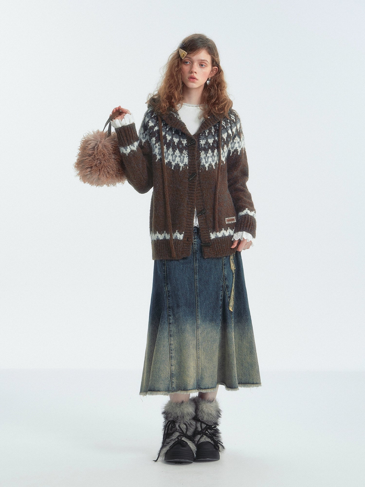 Gradient Frayed Bow Denim Skirt - CHINASQUAD