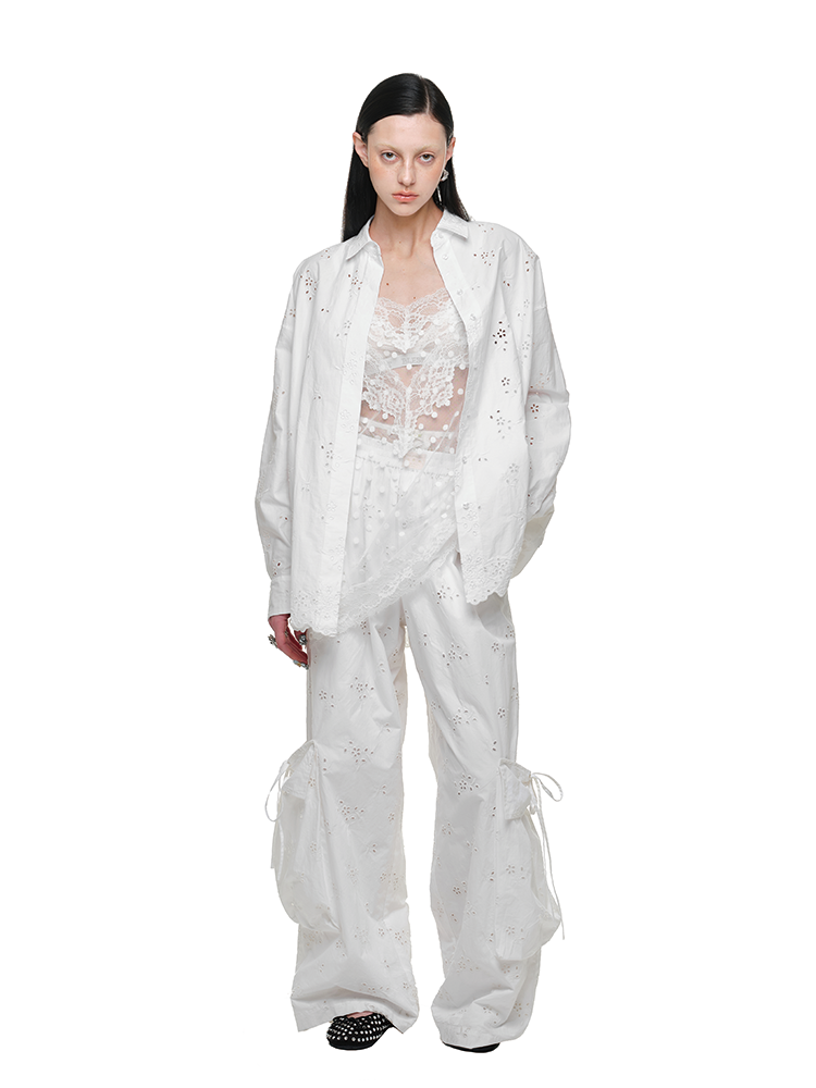 White Lace Jacquard Shirt - CHINASQUAD