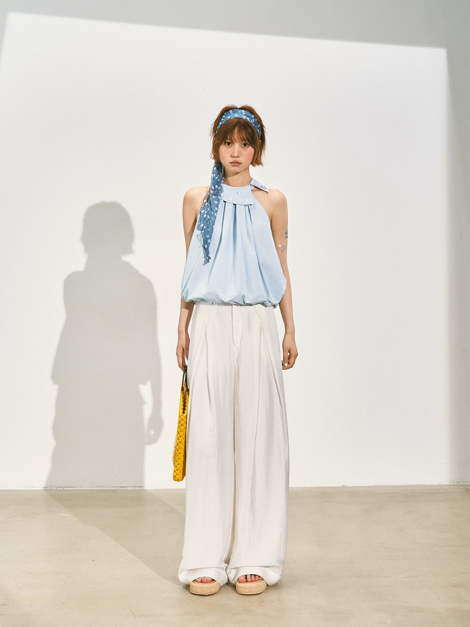 Halter Neck Off-Shoulder Crinkled Sleeveless Top - CHINASQUAD