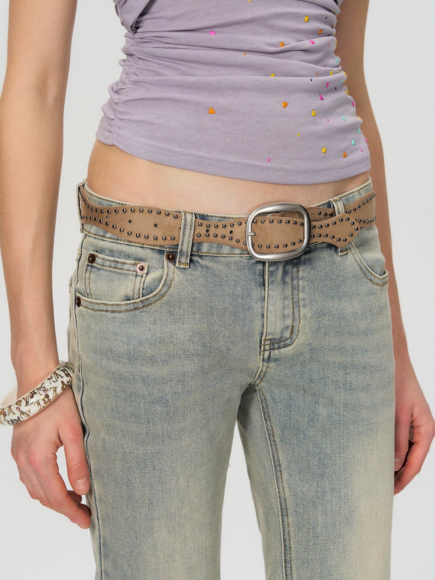 Vintage Washed Low-Rise Flared Denim Jeans