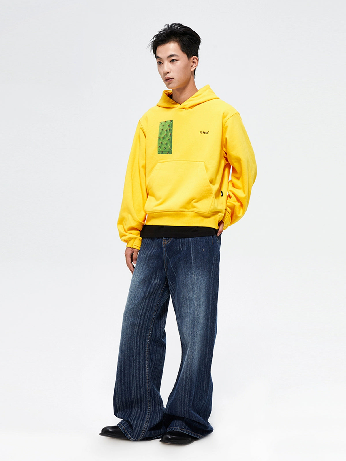 Yellow Reversible Printed Loose Hoodie - CHINASQUAD
