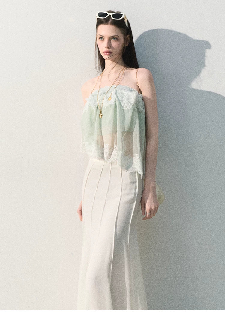 Quiet Fruit Lace Off-Shoulder Bandeau Bustier