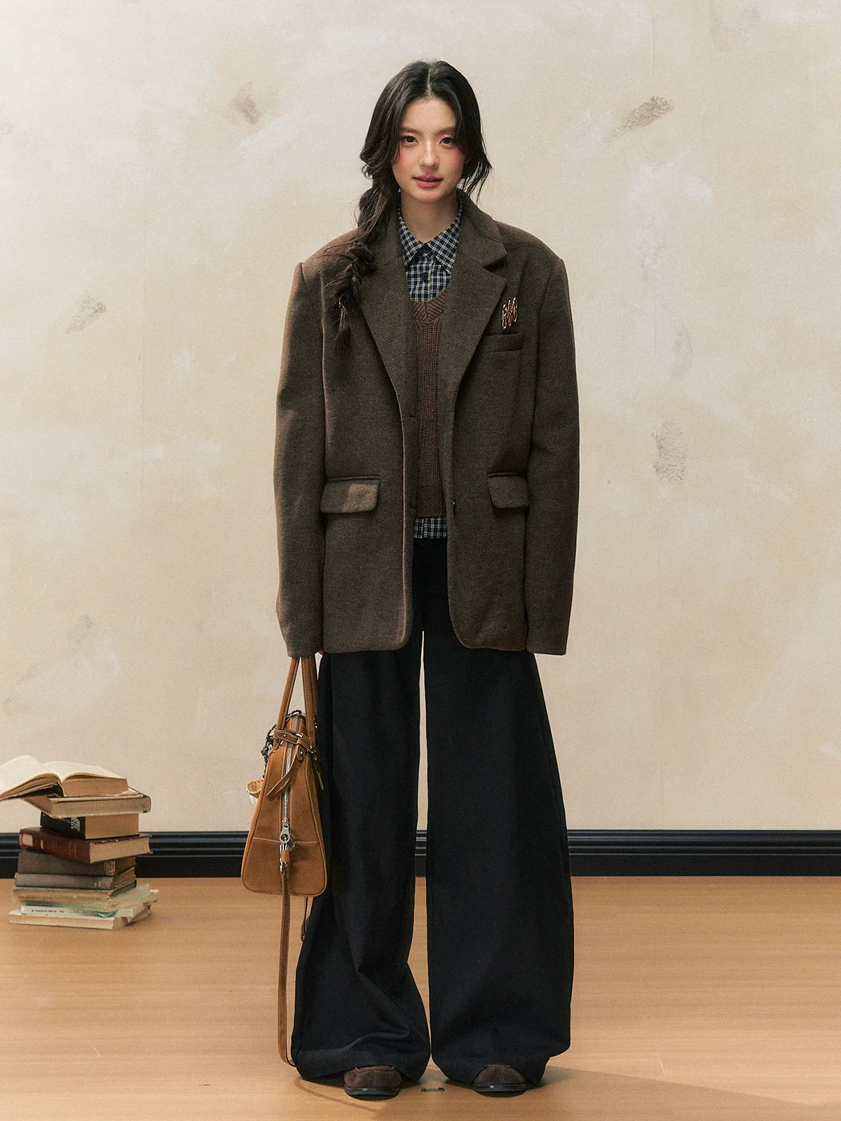 Wool Blend Broad-Shoulder Blazer - CHINASQUAD