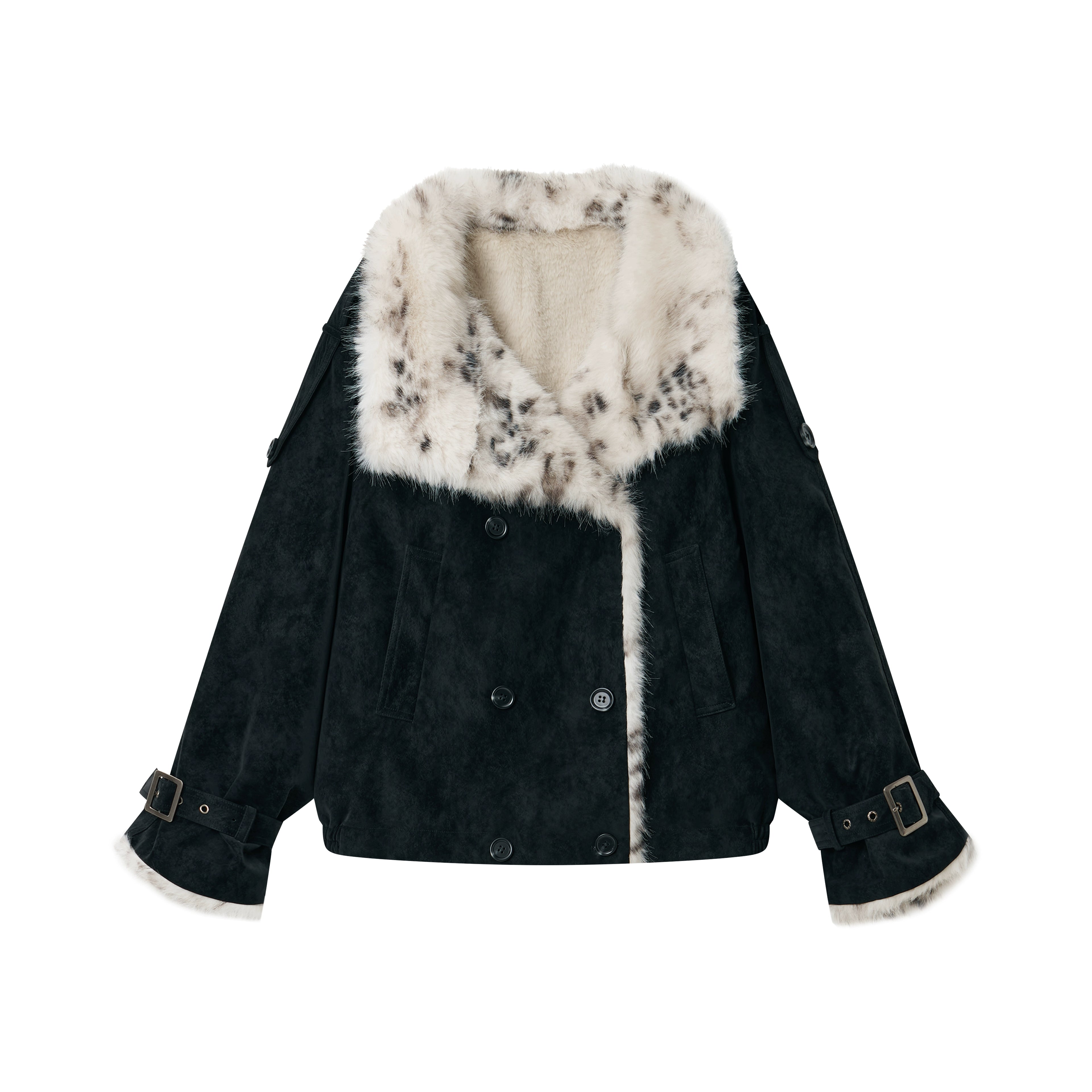 Faux Fur Leopard-Panel Parka Jacket