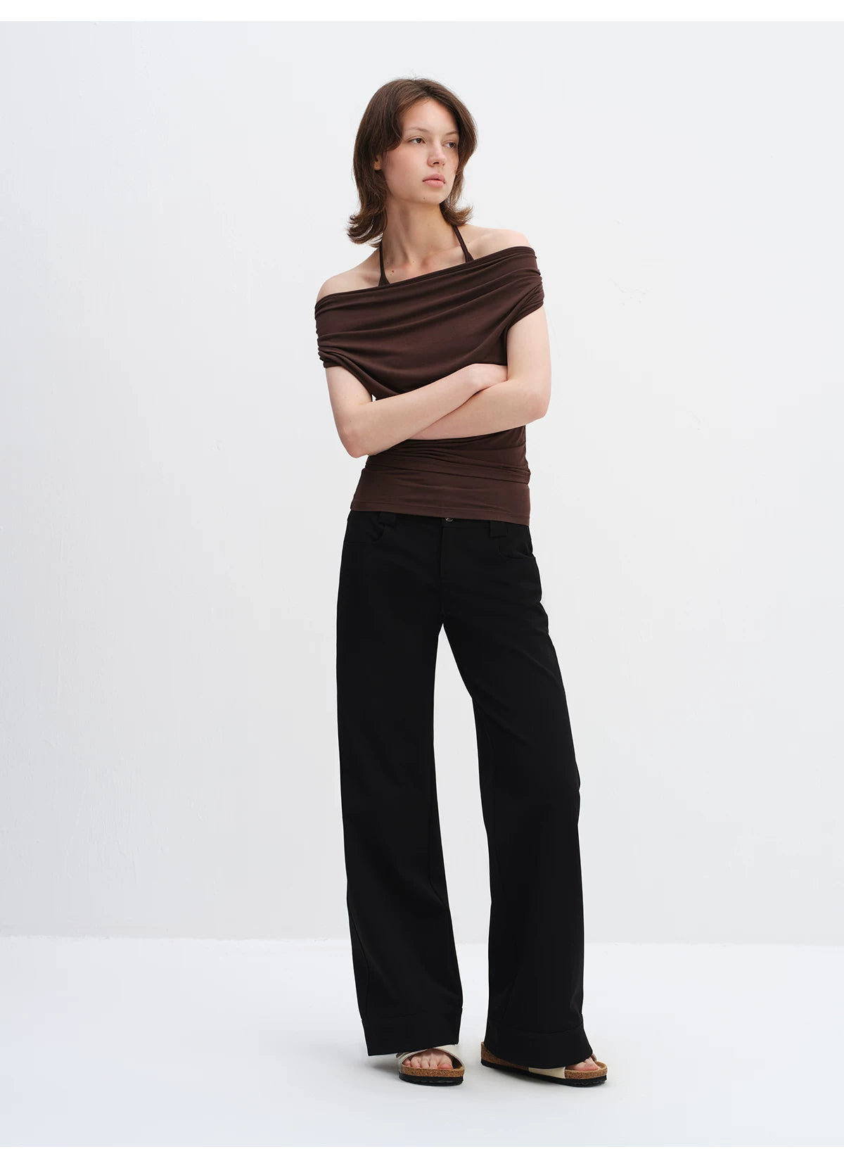 Layered Modal Off-Shoulder Draped T-Shirt