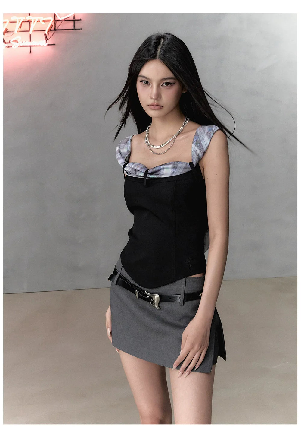 Gray & Black Short Bandeau with Bow Strap Tank Top - CHINASQUAD