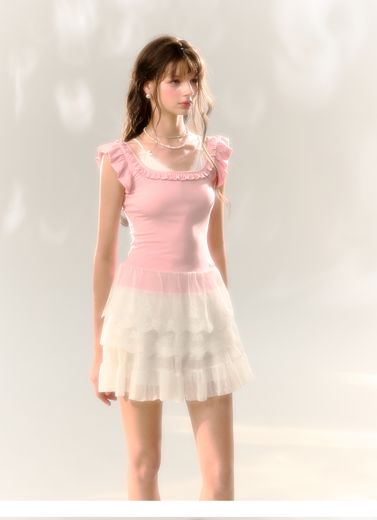 Blue & Pink Lace Trim T-shirt - CHINASQUAD