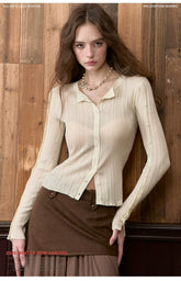 Button-Down Waist-Cinched Lyocell Knit Cardigan - CHINASQUAD
