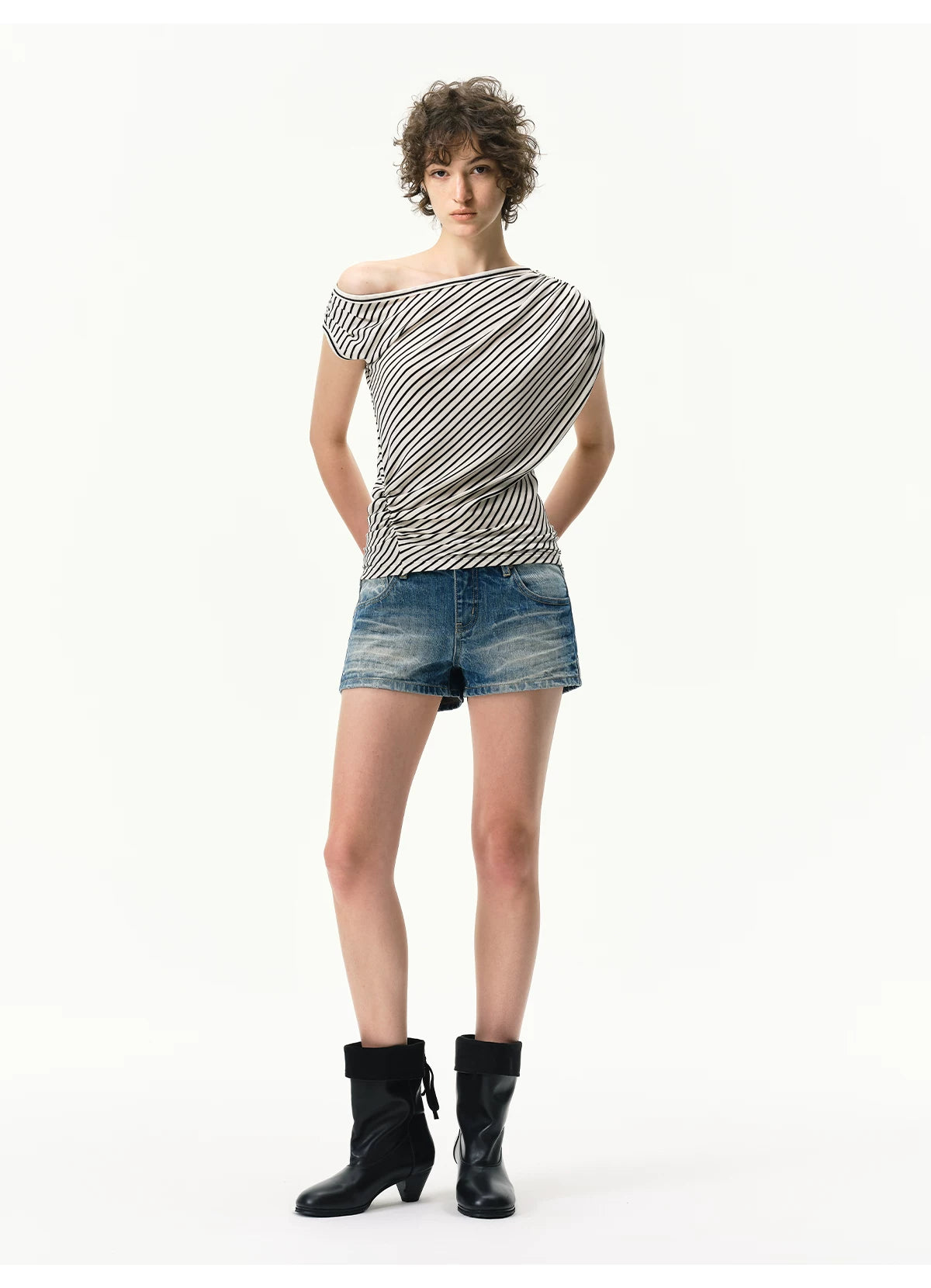 Asymmetrical Draped Lyocell-Wool T-Shirt