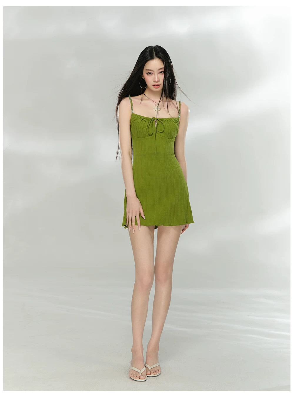 Avocado Green Slim-Fit Midi Slip Dress