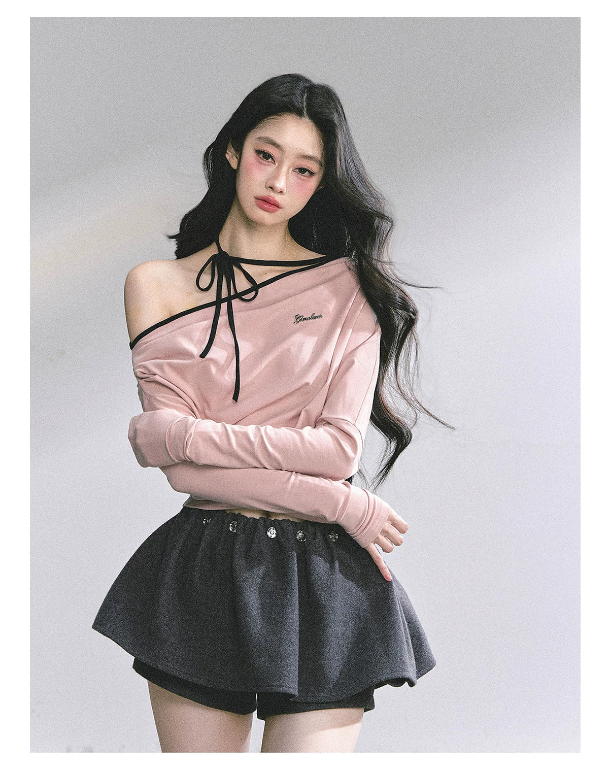 Off-Shoulder Halter Long-Sleeve T-Shirt