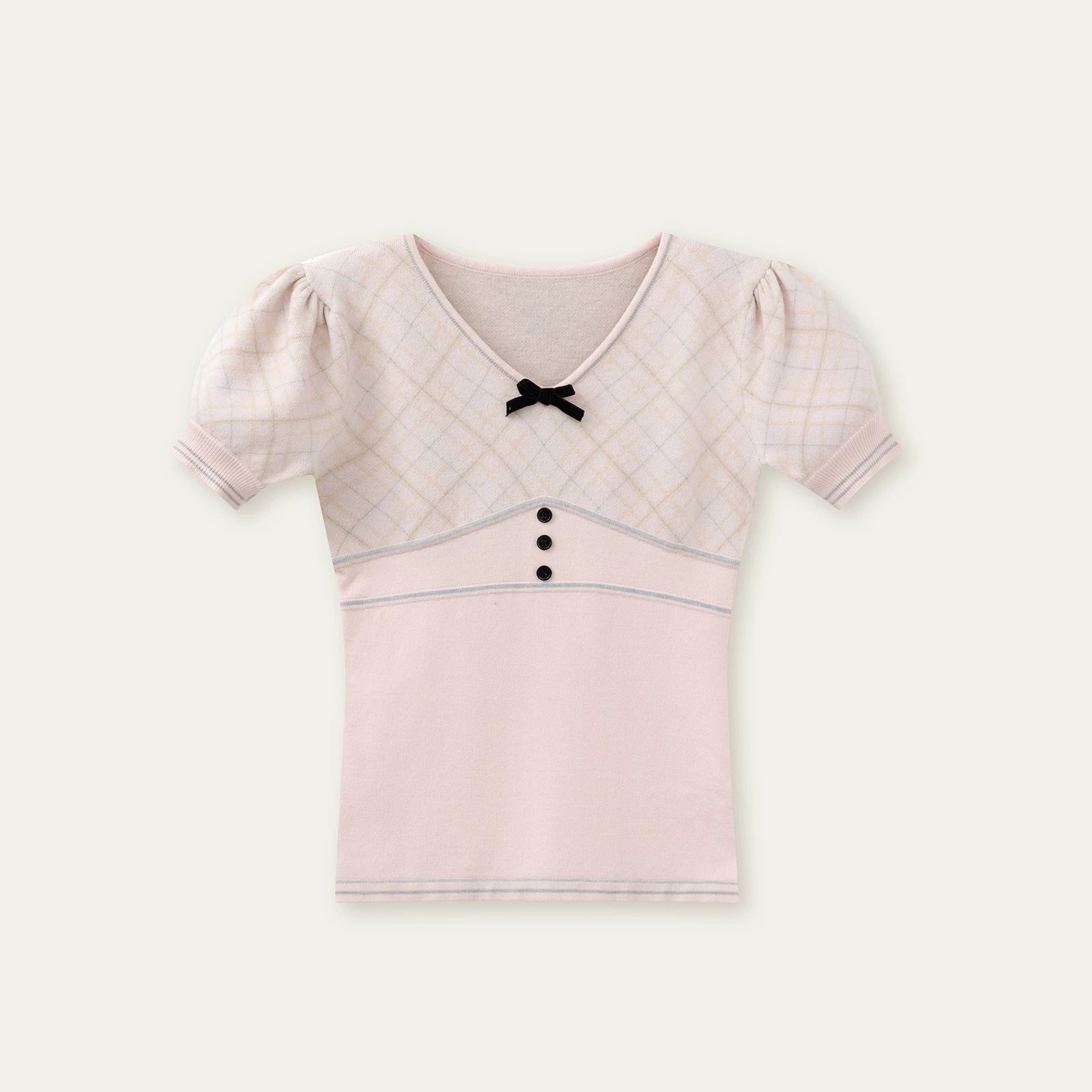 Vintage Preppy Plaid Knit Short Sleeve Tee