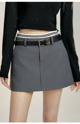 Black & Gray High-waisted Vintage-style Skirt - CHINASQUAD