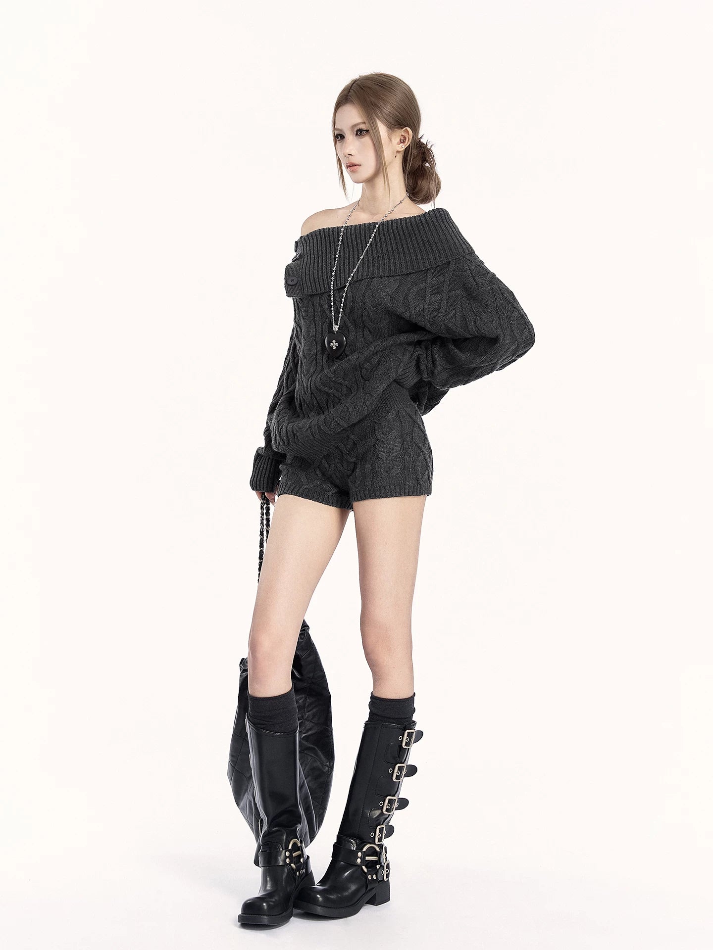 Knit Sweater & Shorts Two-Piece Set