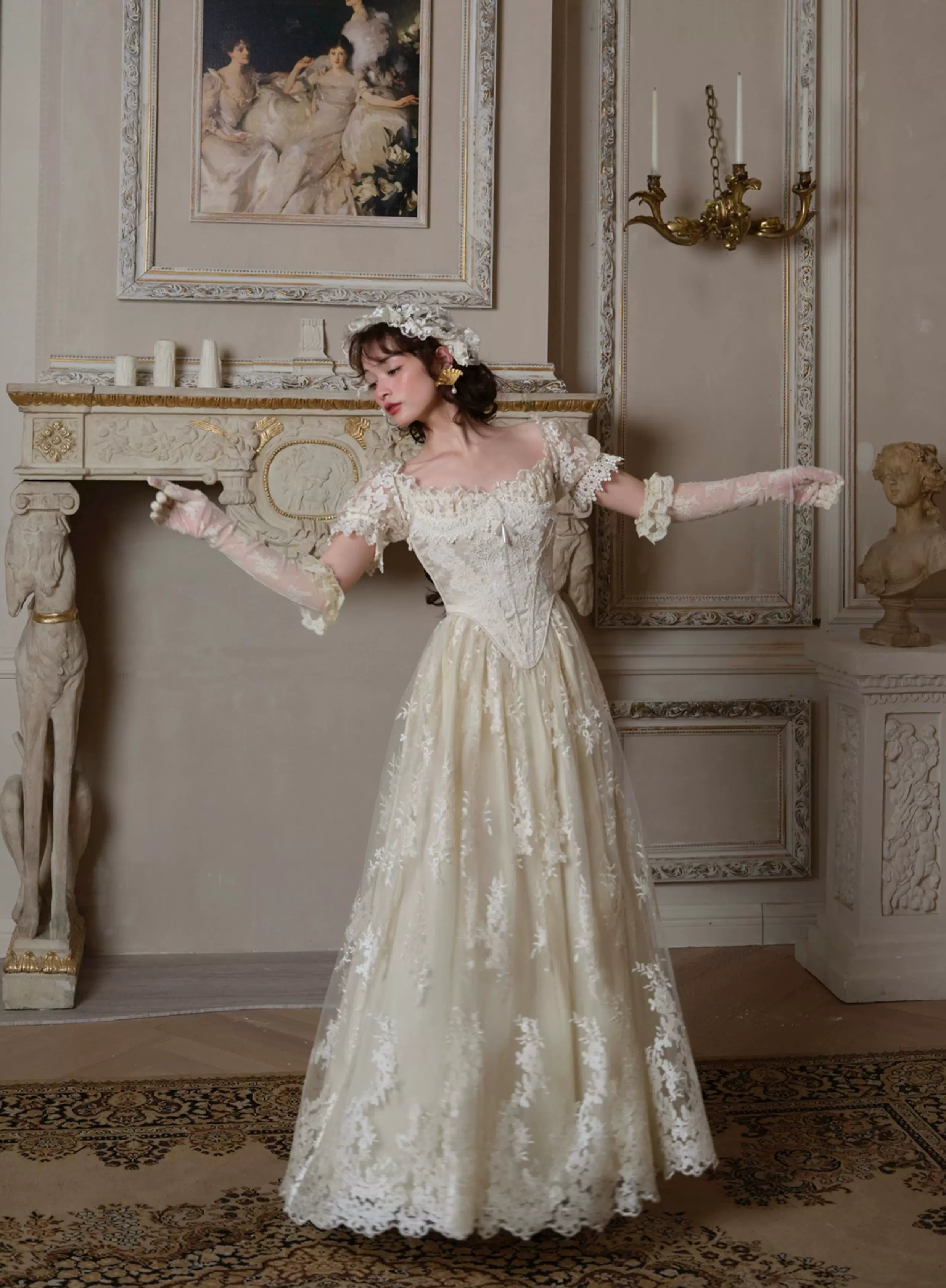 Candlelit Tears Antique Lace Corset Wedding Dress