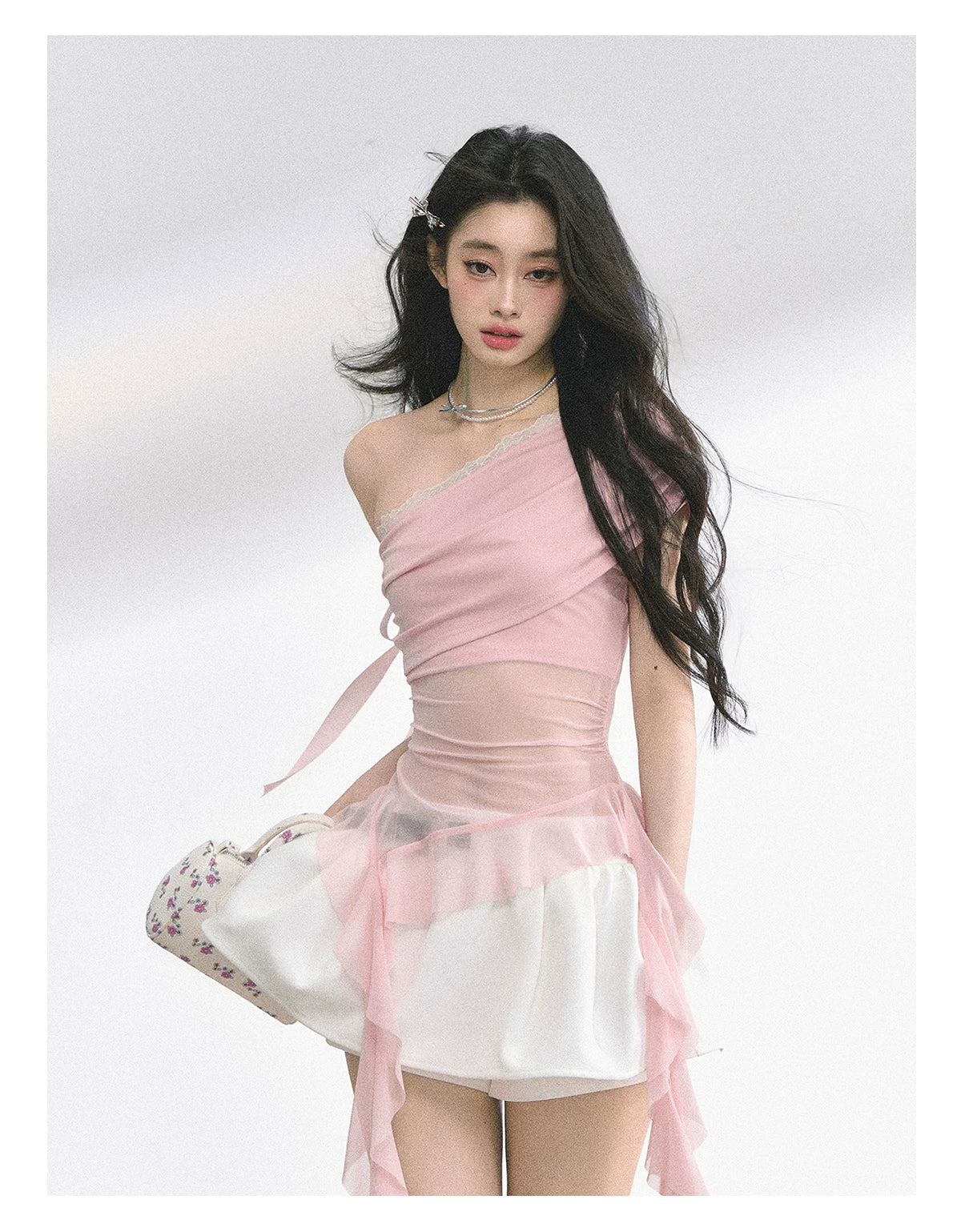 Off-Shoulder Mesh Short-Sleeve T-Shirt