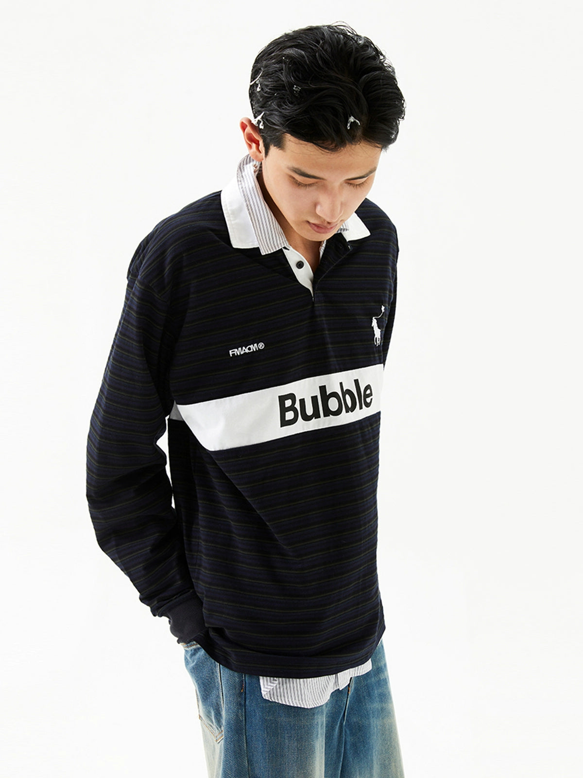 Vintage Striped Color-Block Long Sleeve Polo