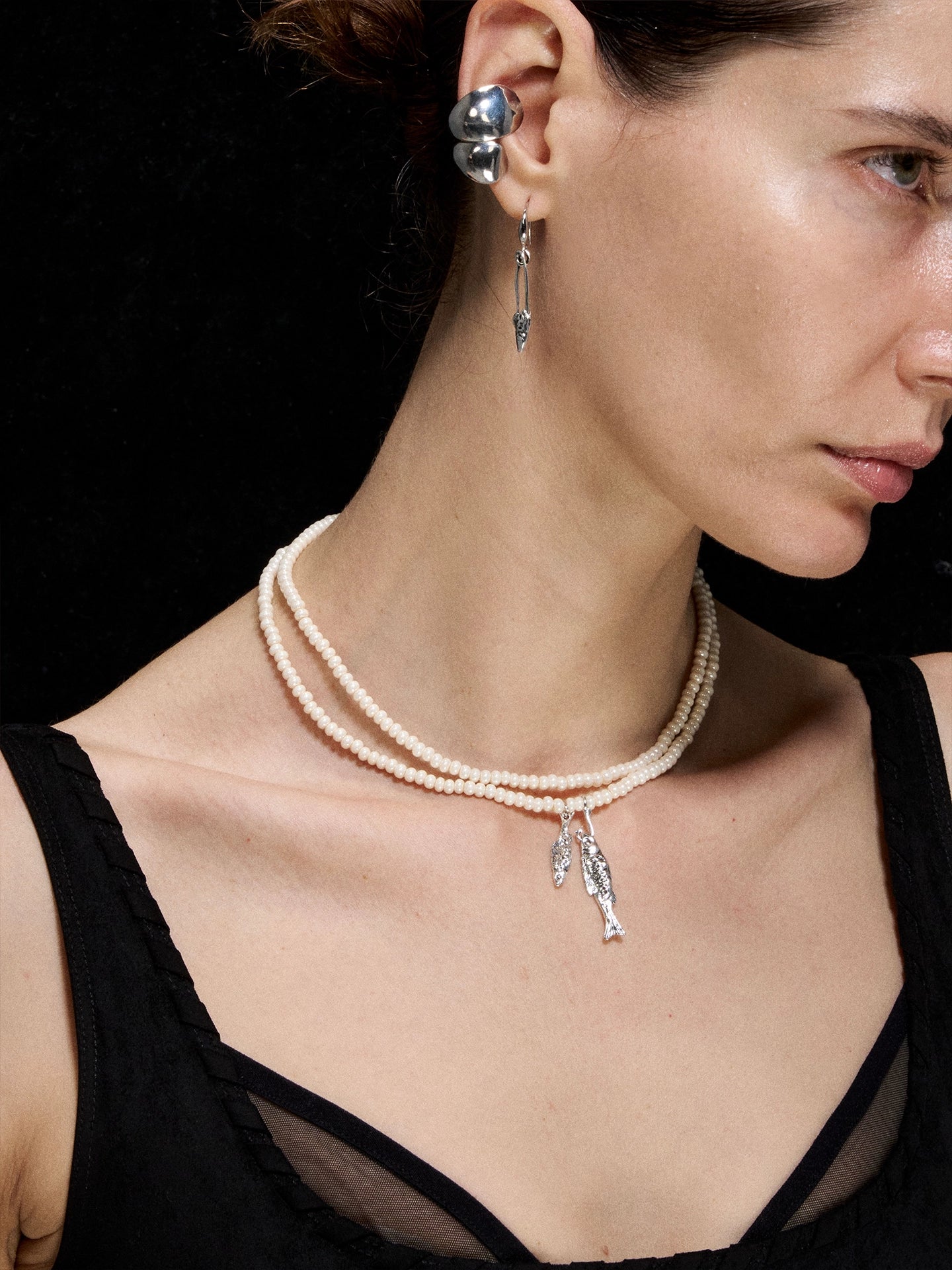 Mini Fishbone & Seed Pearl Necklace