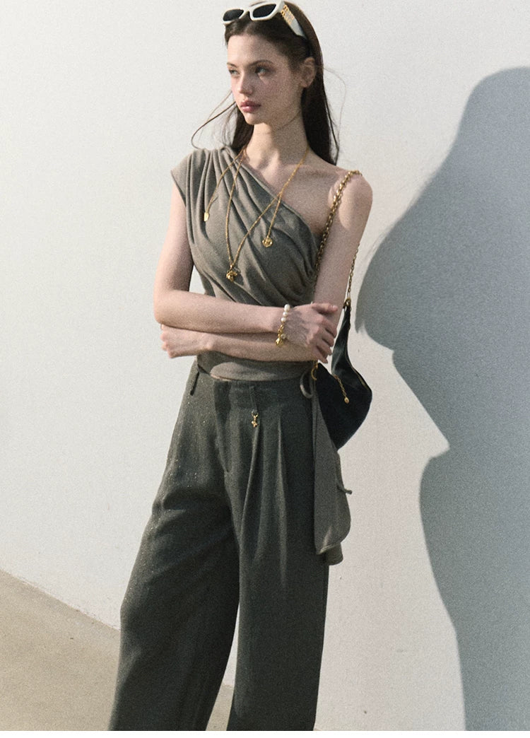 White Jade Asymmetric Draped T-Shirt