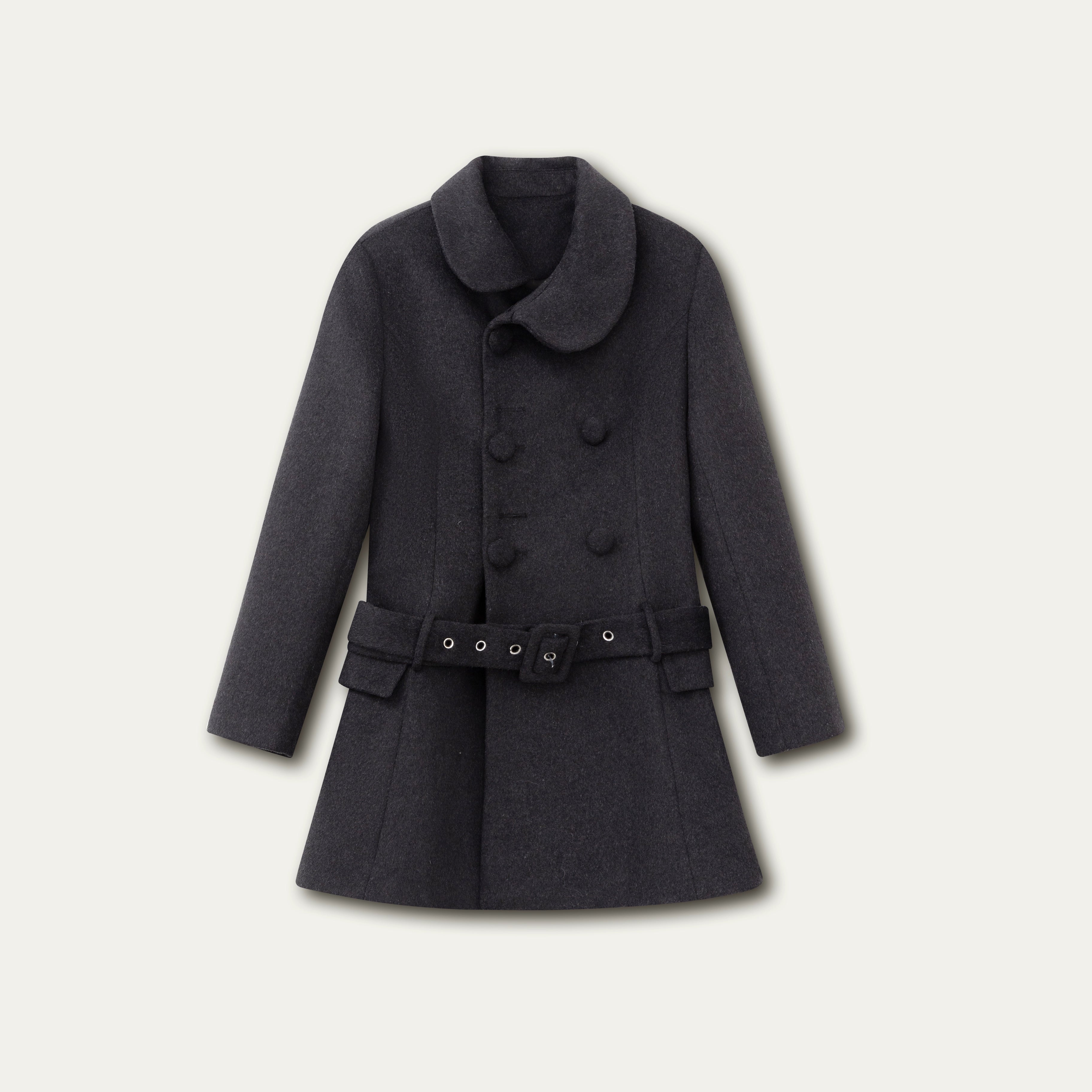 Wool Blend Double-Breasted Midi Coat