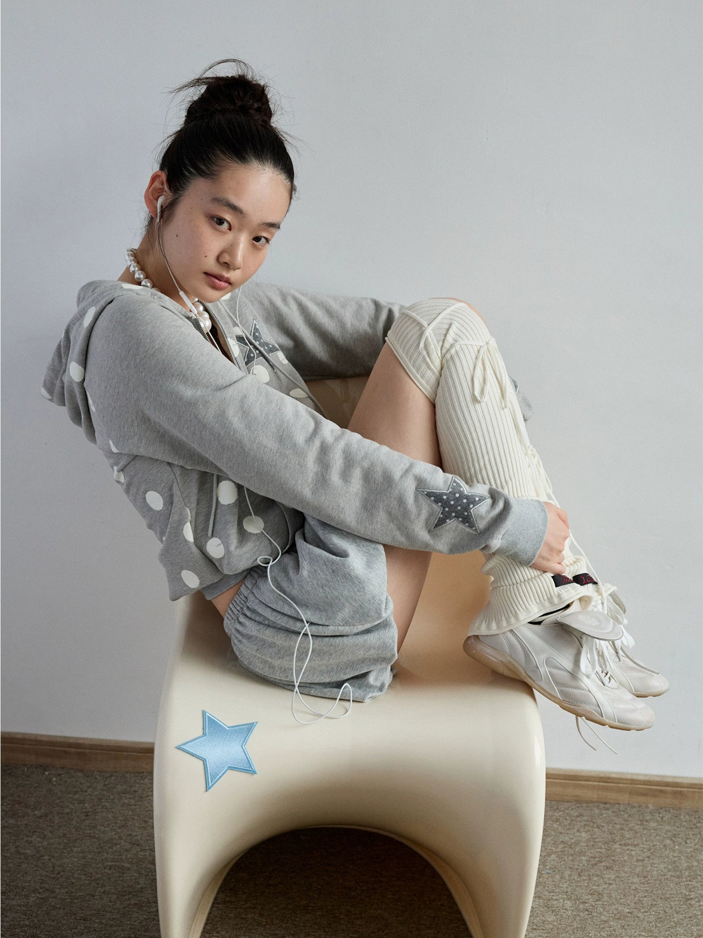 Polka Dot Spliced Zip-up Hoodie