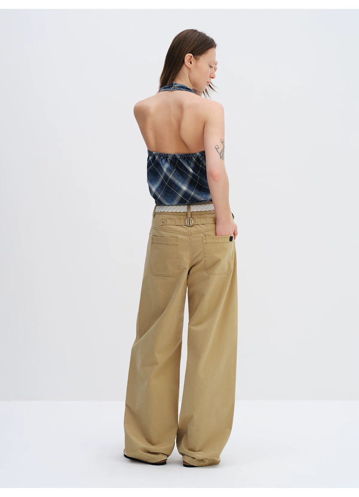Plaid Halterneck Backless Camisole