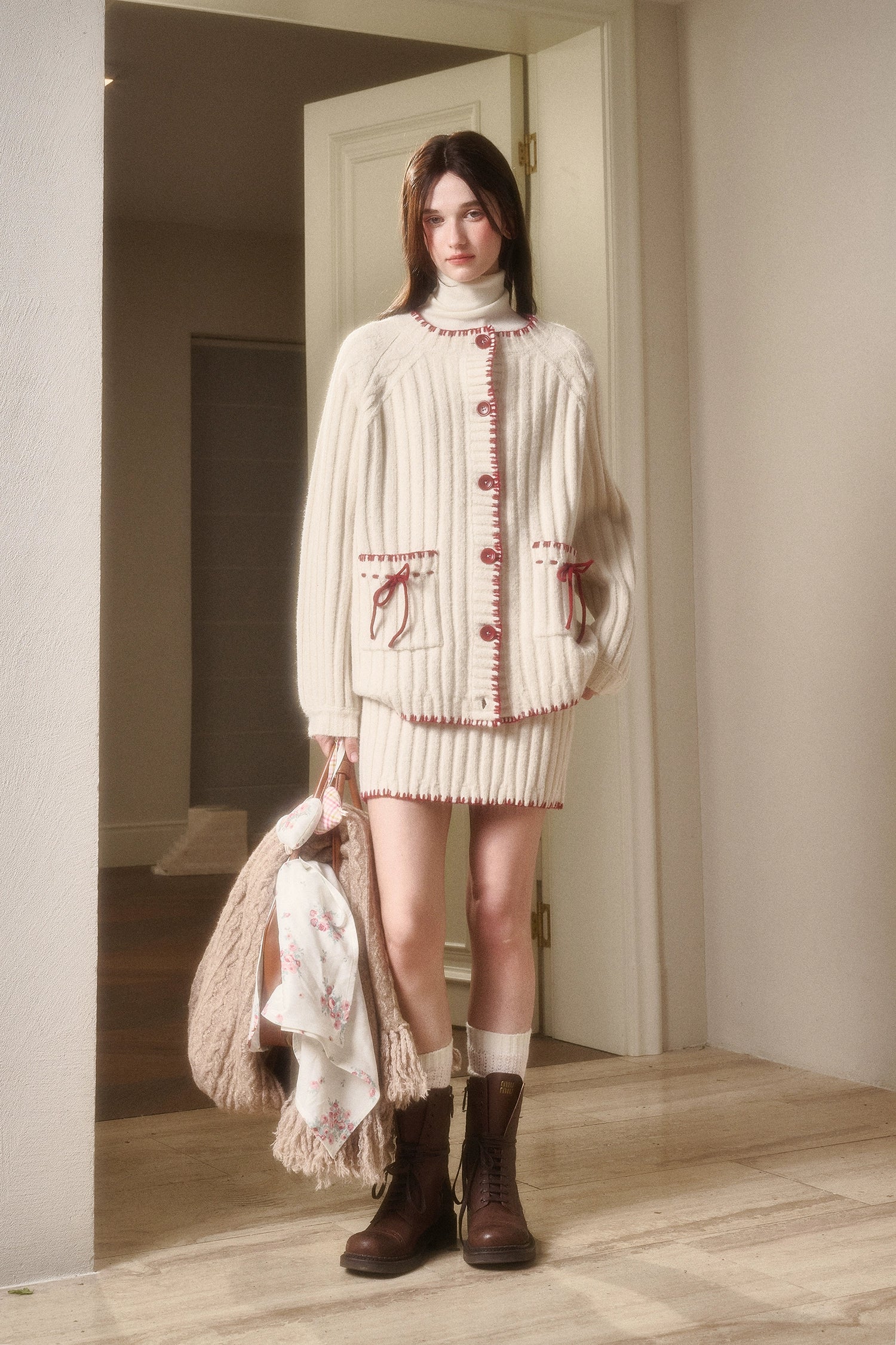 Latitude 69° Wool Contrast Trim Knit Sweater Set