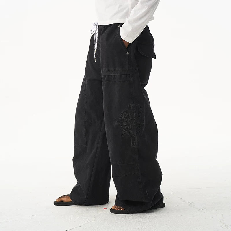 Vintage Washed Embroidered Workwear Baggy Pants