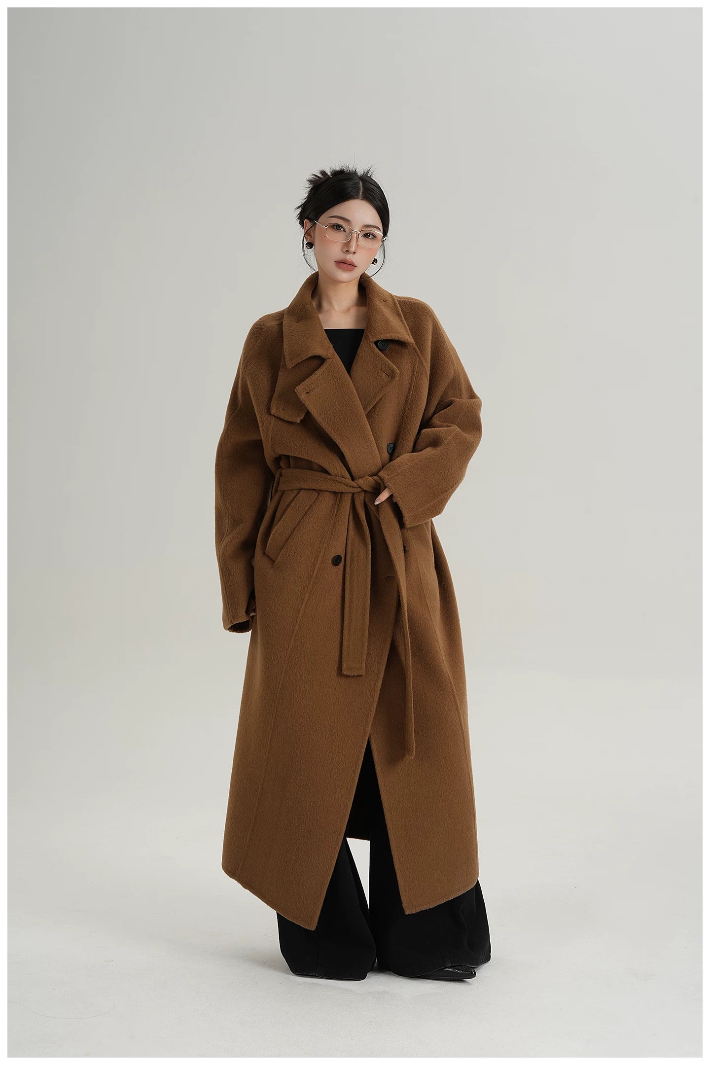 Armor-Collar Long Wool Coat