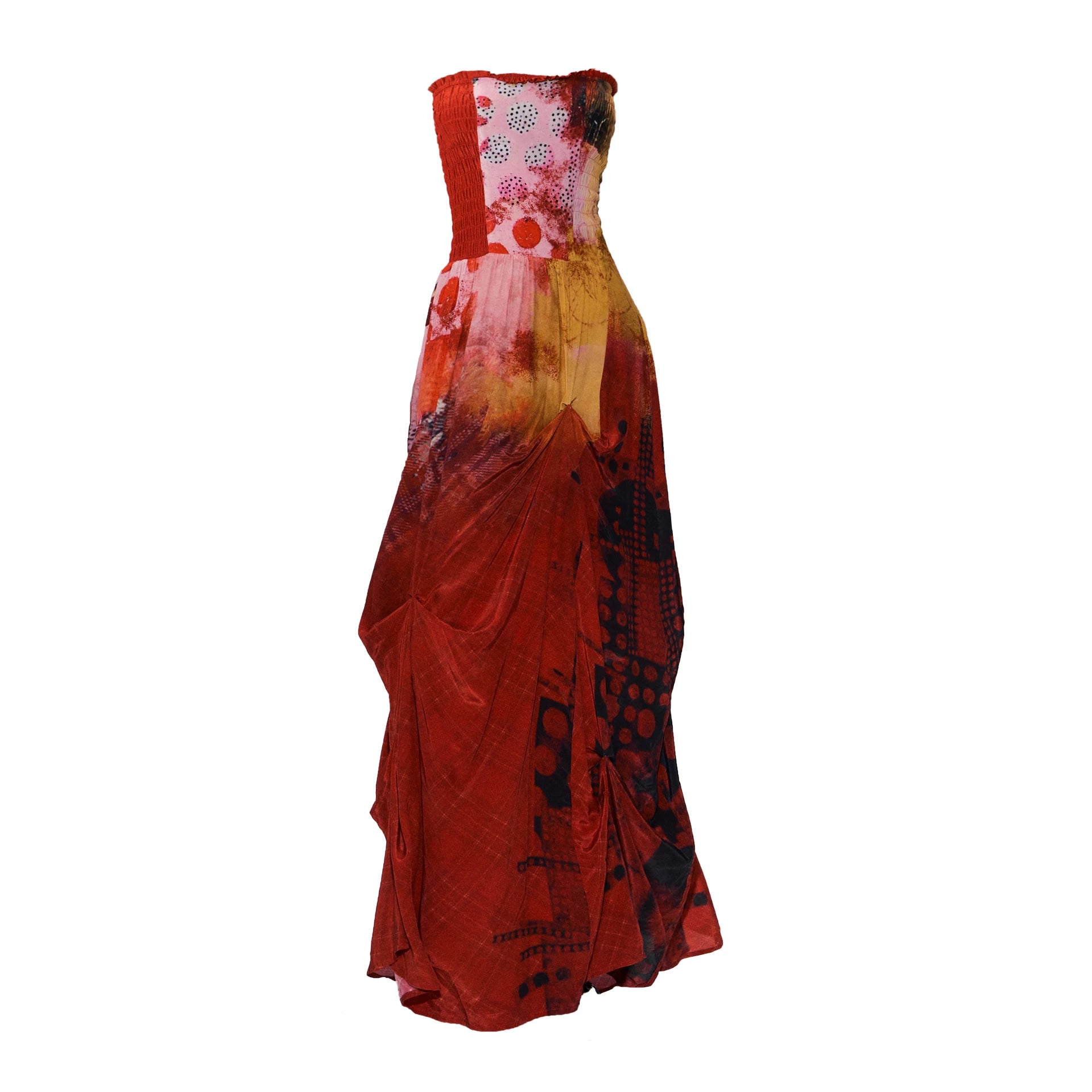 Vintage Red Strapless Printed Maxi Dress
