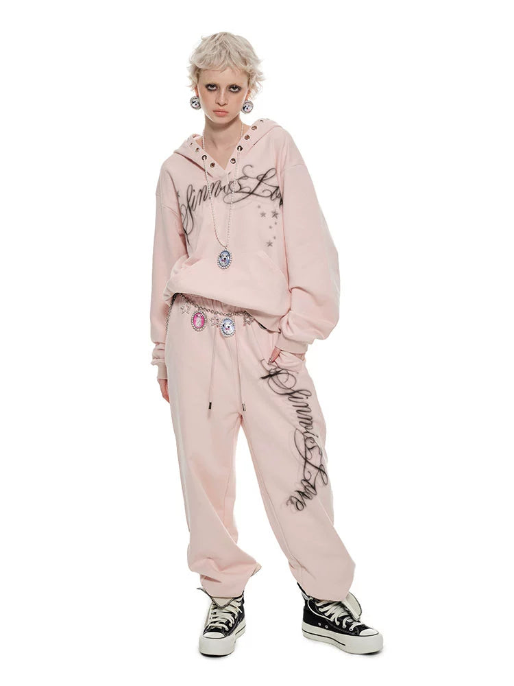 Letter Print Loose Elastic Cuffs Joggers - CHINASQUAD