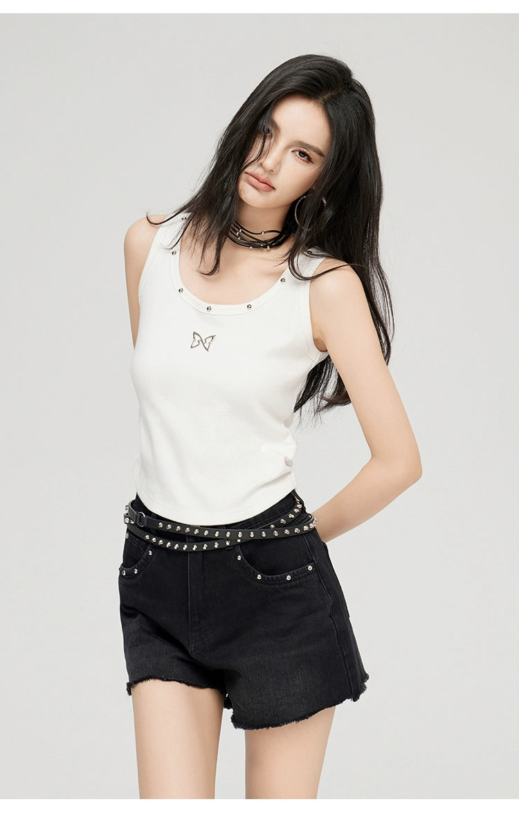 Black & Blue Frayed Denim Shorts - CHINASQUAD