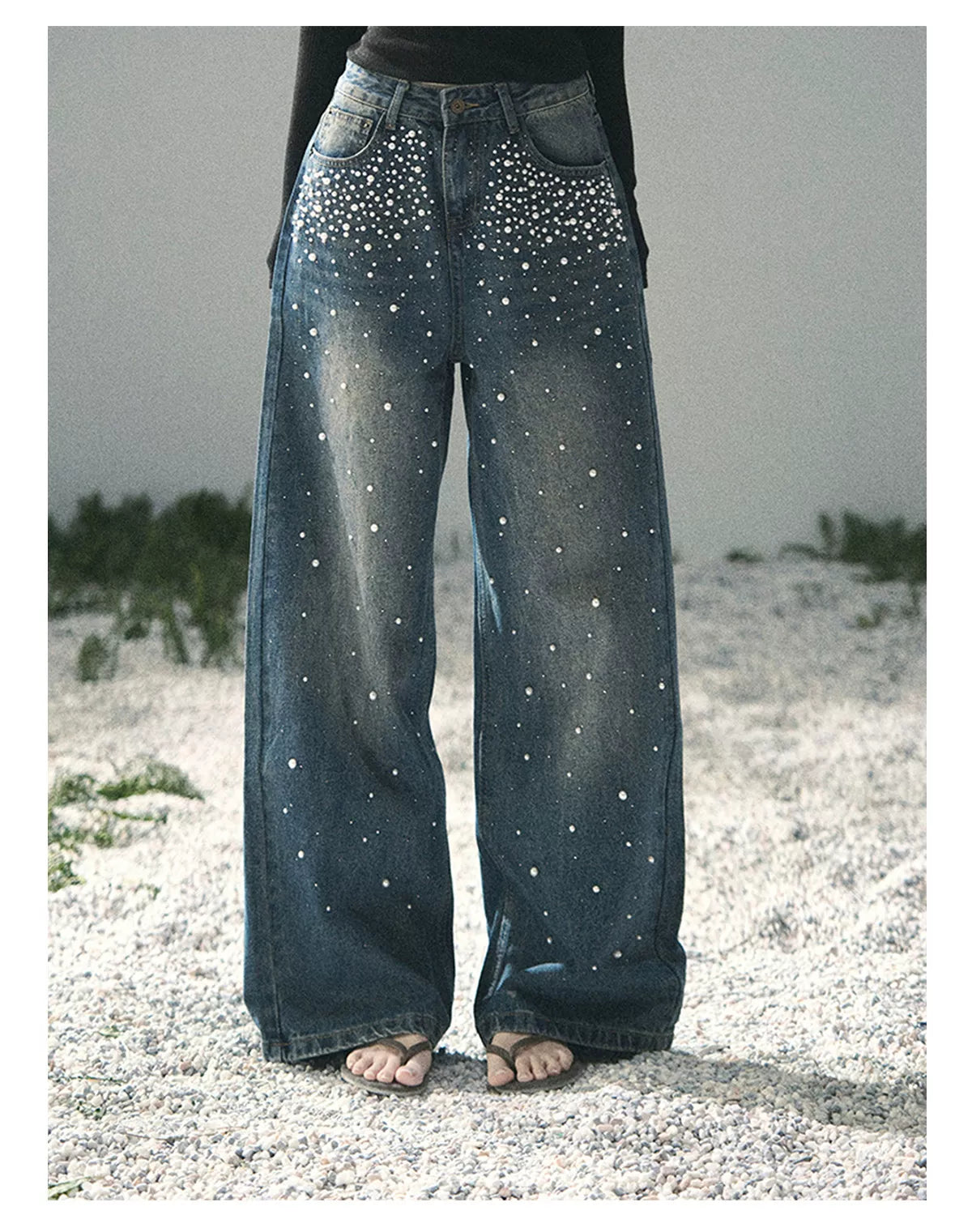 Pearl Studded Straight Leg Jeans