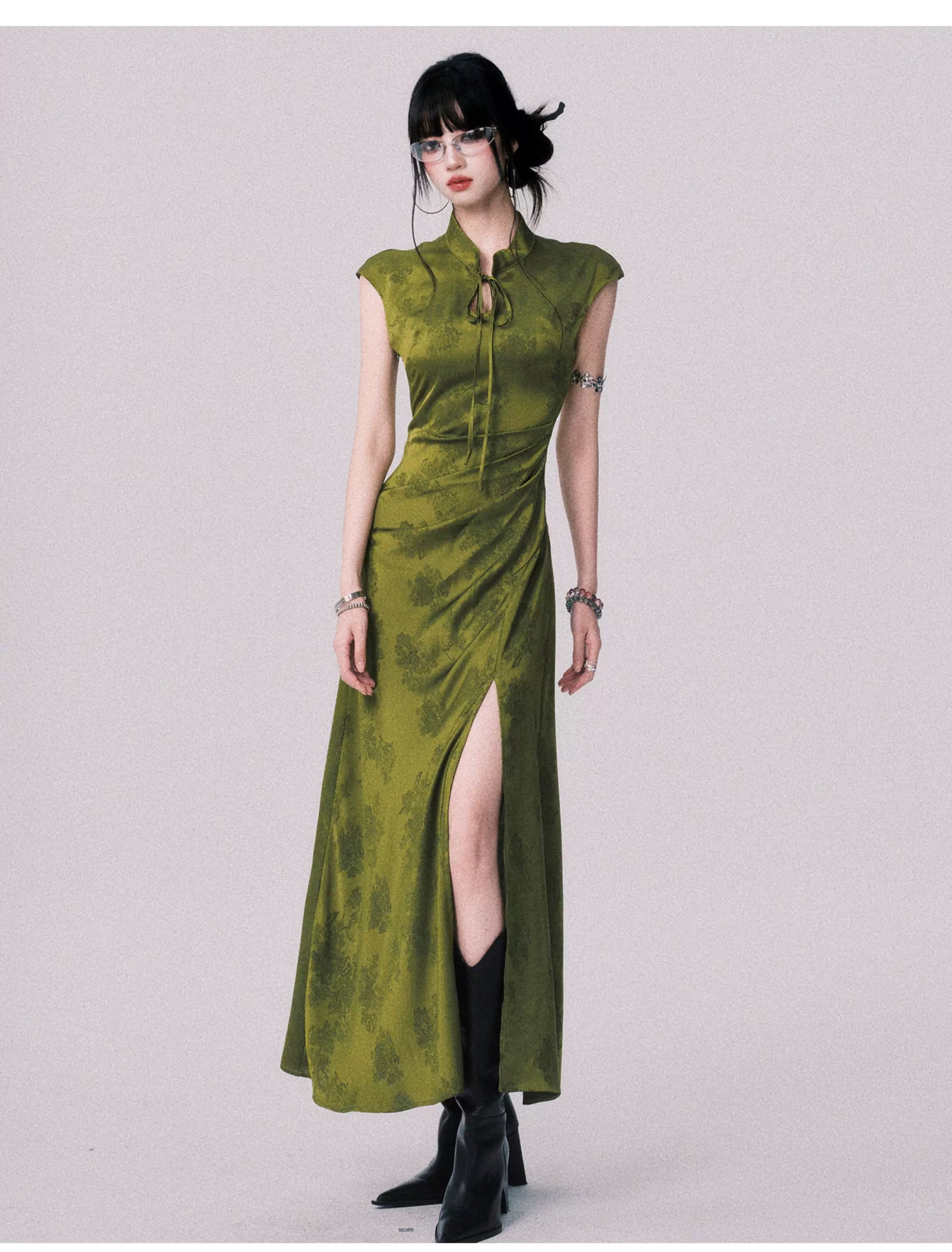 Chinese-Style Slit Cheongsam Maxi Dress