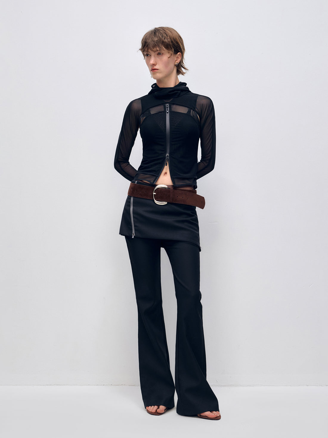 Color Block Asymmetrical Zipper Flared Skirt Pants - CHINASQUAD