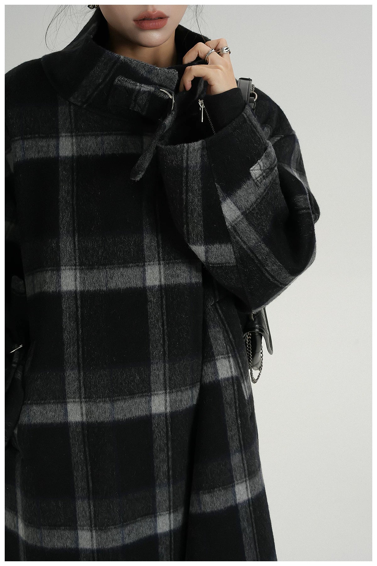 Plaid Stand-Collar Double-Faced Wool Coat