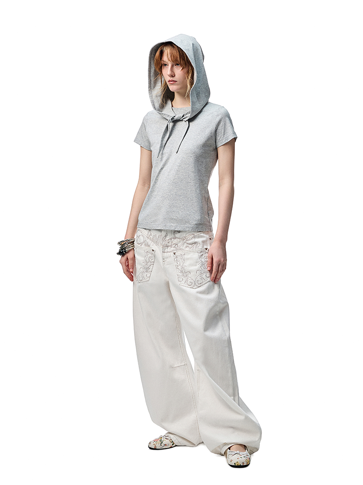 Hooded Bow Solid-Color T-shirt - CHINASQUAD